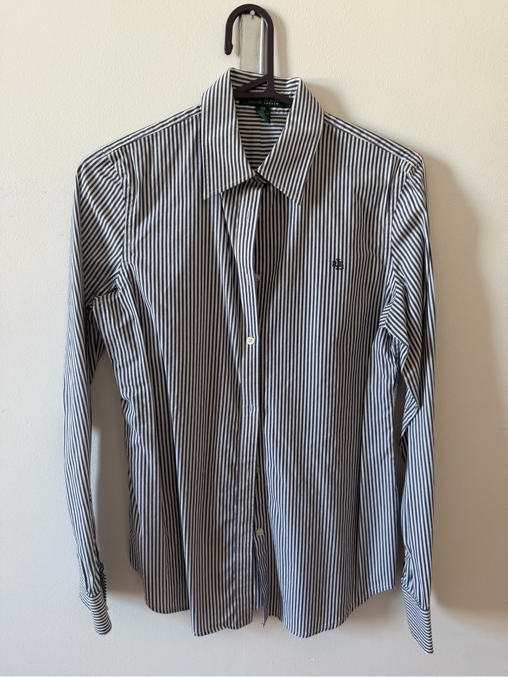 Ralph Lauren Unisex Dark Blue & White Vertical Stripe Button-Up Shirt